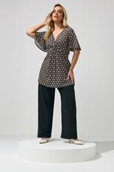 YOURS LONDON Plus Size Chocolate Brown Polka Dot Knot Front Top | Yours Clothing 1