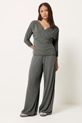 PixieGirl Petite Women's Set Grey Wrap Top & Wide Leg Trousers | PixieGirl 1