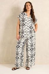 EVANS Plus Size Set White Abstract Print Blouse & Trouser | Evans 4