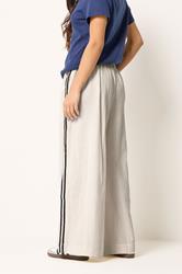 PixieGirl Petite Women's Natural Brown Side Stripe Linen Trousers | PixieGirl 2