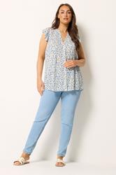 YOURS Plus Size White & Blue Frill Sleeve Blouse | Yours Clothing 1