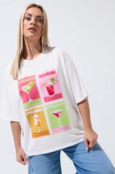 LIMITED COLLECTION Plus Size White Cocktail Graphic T-Shirt | Yours Clothing 3