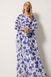 LTS Tall Women's Blue & White Floral Maxi Dress | Long Tall Sally 1
