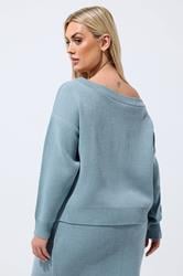 LIMITED COLLECTION Plus Size Blue Knitted Off Shoulder Jumper | Yours Clothing 2