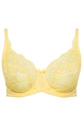 YOURS Plus Size Yellow Stretch Lace Non-Padded Underwired Balcony Bra