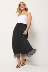 YOURS Plus Size Black Lace Trim Gathered Skirt | Yours Clothing 1