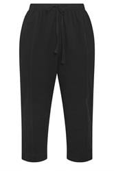 YOURS Curve Black  Cool Cotton Barrel Leg Trousers