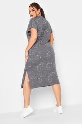 V Neck 'Colorado' Graphic Print Side Split Detail Oversized T-Shirt Dress  In Charcoal Acid Wash