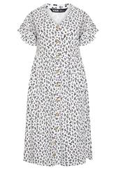 YOURS Plus Size White Floral Frill Sleeve Dress | Yours Clothing 5
