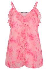 YOURS Curve Pink Floral Ruffle Vest Top
