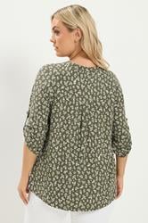 YOURS Plus Size Khaki Green Ditsy Floral Top | Yours Clothing 2