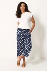 M&Co Navy Blue Polka Dot Cropped Trousers | M&Co 1