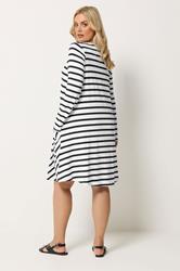 YOURS Plus Size Black & White Stripe Drape Pocket Dress | Yours Clothing 2
