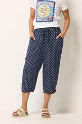 M&Co Petite Navy Blue Cropped Dobby Trousers | M&Co 3
