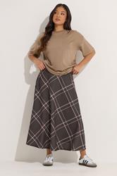 PixieGirl Petite Women's Chocolate Brown & Pink Check Midi Skirt | PixieGirl 3