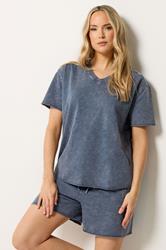 LTS Tall Women's Set Navy Blue Acid Wash T-Shirt & Shorts | Long Tall Sally 3
