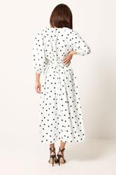 PixieGirl Petite Women's White Polka Dot Cotton Midi Dress | PixieGirl 4
