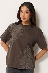 PixieGirl Petite Women's Chocolate Brown Paisley Cotton T-Shirt | PixieGirl 3
