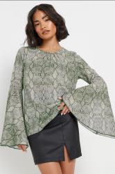 PixieGirl Petite Women's Grey Woven Snake Print Bell Sleeve Top | PixieGirl 3