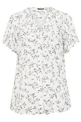YOURS Curve White Leaf Print Pintuck Blouse