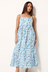 PixieGirl Petite Baby Blue Ditsy Floral Midi Dress | PixieGirl 3