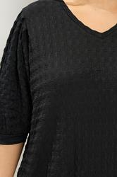 YOURS Plus Size Black Textured Balloon Sleeve Top | Yours Clothing 4