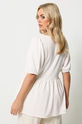 YOURS Plus Size White Peplum Shell Detail Top | Yours Clothing 2