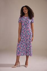 M&Co Pink Floral Short Sleeve Midi Dress | M&Co 1
