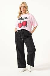YOURS Plus Size Black Seam Front Wide Leg Jeans | Yours Clothing 1