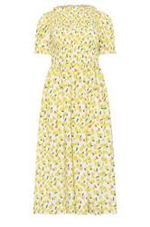 PixieGirl Petite Women's Yellow Lemon Shirred Midi Dress | PixieGirl 5