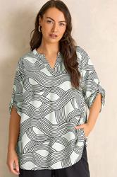 EVANS Plus Size White & Black Linear Blouse | Evans 3