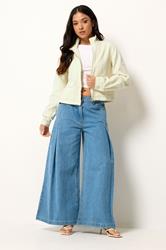 PixieGirl Petite Women's Lemon Yellow Funnel Neck Denim Jacket | PixieGirl 1