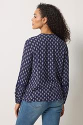 M&Co Navy Blue Aztec Tie Neck Blouse | M&Co 4