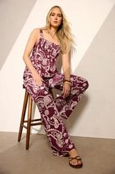 LTS Tall Women's Berry Red Paisley Pleated Linen Vest Top | Long Tall Sally 3