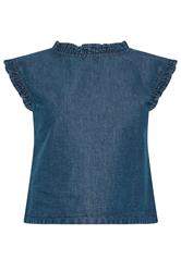 PixieGirl Petite Women's Blue Frill Button Denim Vest | PixieGirl 5