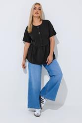 LIMITED COLLECTION Plus Size Black Peplum Top | Yours Clothing 1