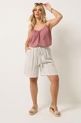 YOURS Plus Size Natural Brown Scallop Trim Shorts | Yours Clothing 1