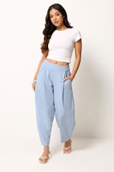 PixieGirl Petite Women's Blue Crinkle Barrel Leg Trousers | PixieGirl 3