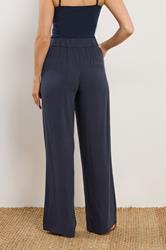 LTS Tall Women's Navy Blue Linen Pleated Wide Leg Trousers | Long Tall Sally 4