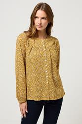M&Co Mustard Yellow Floral Print Cotton Blouse | M&Co 1