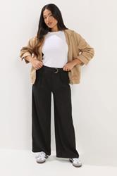 PixieGirl Petite Women's Black Belted Wide Leg Trousers | PixieGirl 3