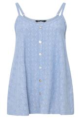YOURS Blauwe mouwloze top met broderie anglaise 