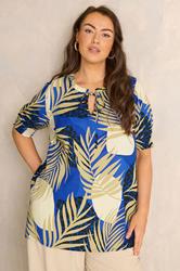 EVANS Plus Size Blue Abstract Tie Neck Blouse | Evans 3