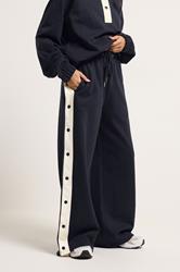PixieGirl Petite Women's Navy Blue Side Popper Wide Leg Joggers | PixieGirl 1