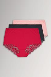 YOURSET 3 PACK Curve Red & Black Lace Back High Waisted Knickers