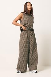 PixieGirl Petite Women's Brown Gingham Wide Leg Trousers | PixieGirl 3