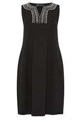 M&Co Petite Black Embroidered Neck Cotton Midi Dress | M&Co 6