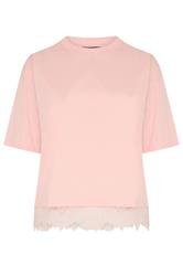LIMITED COLLECTION Plus Size Pastel Pink Lace Trim T-Shirt | Yours Clothing 5