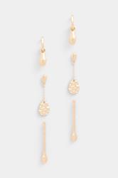 YOURSET 3 PACK Gold Tone Textured Earrings | Yours Clothing 3