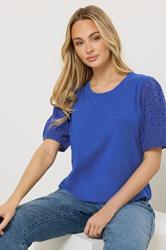 M&Co Blue Broderie Cotton Puff Sleeve Top | M&Co 1